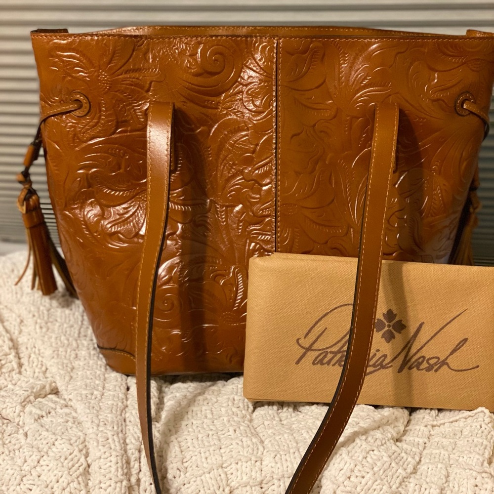 Patricia Nash Brown Embossed Leather Tote